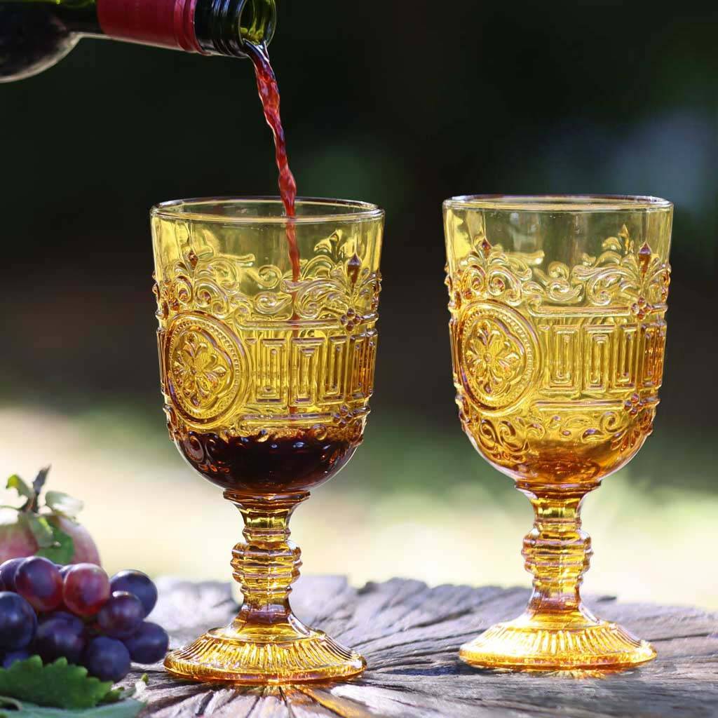 Set Of Four Amber Embossed Wine Glasses By Dibor