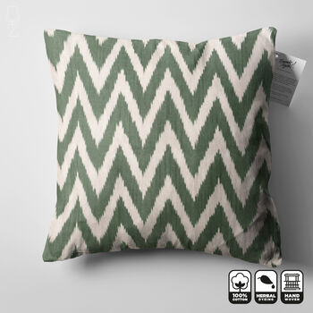Green Zig Zag Hand Woven Ikat Cushion Cover, 5 of 10