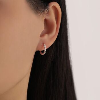Sterling Silver Dainty Hoop Earrings With Braided Details, 8 of 12