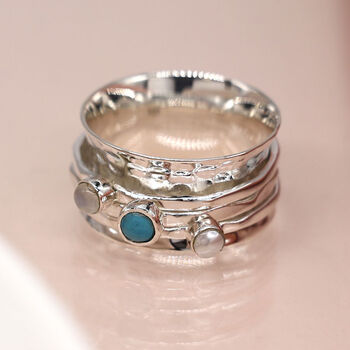 Personalised Sterling Silver Turquoise, Moonstone And Pearl Spinner Ring, 3 of 9