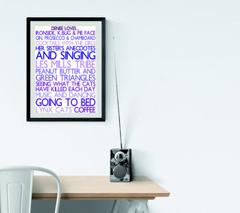 Personalised 'Favourite Things' Framed Print: Purples, 5 of 6