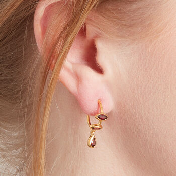 Garnet Gold And Silver Hoop Stud Drop Earrings, 4 of 8