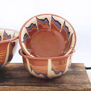 Set Of Two Ceramic Stoneware Soup Bowls W Blue Accents, 4 of 5