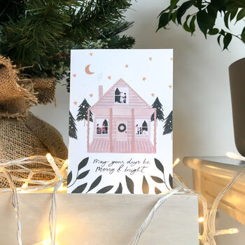 'Merry And Bright' Log Cabin Christmas Card, 2 of 2