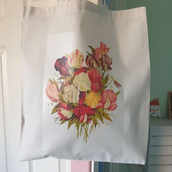 Sweet Pea Flower Print Cotton Tote Bag, 5 of 7