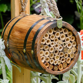 Personalised Wooden Barrel Garden Bee Hotel, 4 of 5
