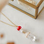Gold Plate Red Mushroom And Raw Quartz Pendant Necklace, thumbnail 1 of 6