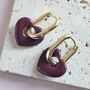 Burgundy Ceramic Heart Gold Tone Hoop Earrings, thumbnail 2 of 5