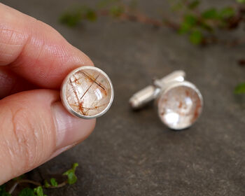 Rutilated Quartz Cufflinks In Solid Sterling Silver, 2 of 3