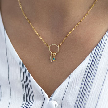 Minimalist Gold Plated Circle Lightning Bolt Necklace, 3 of 10