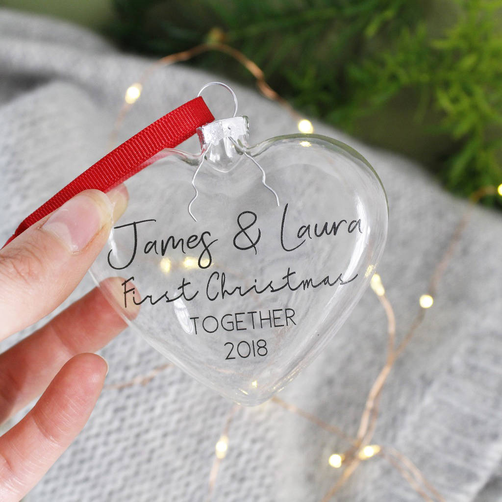 Personalised '1st Christmas' Heart Bauble For Couples, 1 of 4