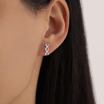 Dna Molecular Structure 16 G Flat Back Earrings In Sterling Silver, 2 of 11