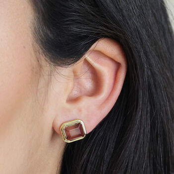 Large Champagne Stone Stud Earrings In Gold Plating, 3 of 6