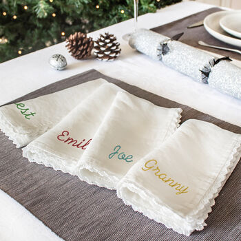 Embroidered Linen Napkins, 2 of 5