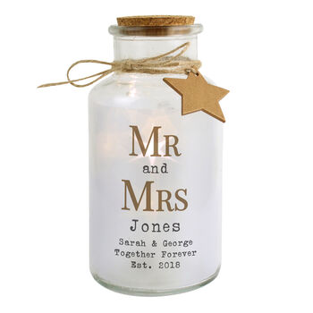 Personalised Mr And Mrs LED Glass Jar – Perfect Wedding Gift For Couples, 3 of 3