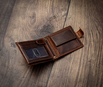 Personalised Brown Leather Wallet Trifold Rfid, 5 of 12