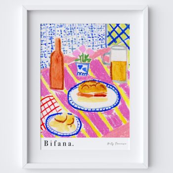 Bifana And Beer Portuguese Cafe Table Scene Art Print, 2 of 5