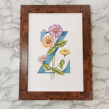 Z Is For Zinnia Pink Or Blue Initial Print, 3 of 11