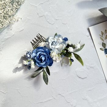 Royal Blue And White Floral Hair Comb, 4 of 7