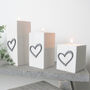 Winter White Wooden Tea Light Holders Grey Heart Design, thumbnail 2 of 6