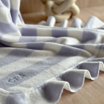 Personalised Cashmere Frill Baby Blanket In Light Blue, 5 of 9