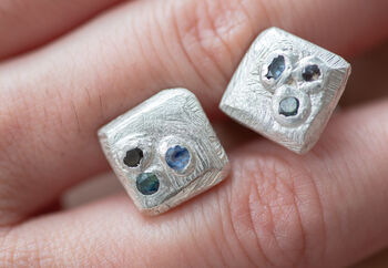 Chunky Cufflinks In Sterling Silver And Sapphire, 2 of 3