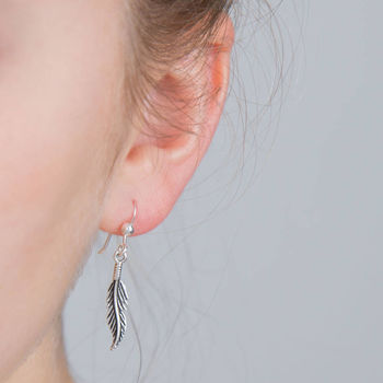 Sterling Silver Feather Oxidised Drop Earring, 2 of 5
