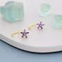 Amethyst Purple Flower Cz Huggie Hoop Earrings, thumbnail 6 of 12