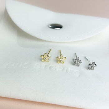 Sterling Silver Tiny Flower Stud Earrings, 4 of 5