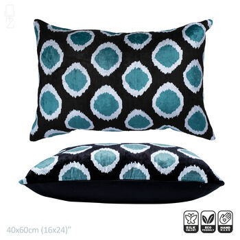 Silk Ikat Velvet Cushion Cover Teal Blue Dots 40x60cm, 2 of 5