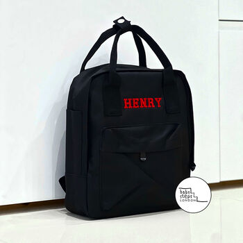 Black Personalised Name Twin Handle Square Backpack, 2 of 3