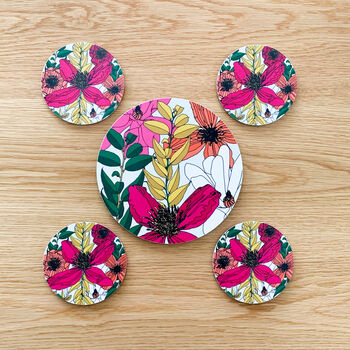 Vivid Garden Blooms Pot Stand And Coaster Set, 2 of 9