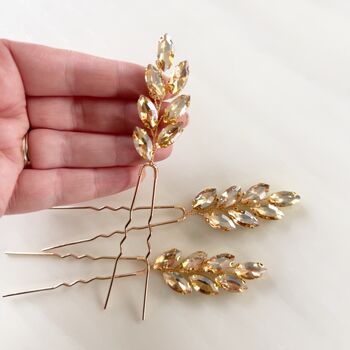 Champagne Gold Crystal Hair Pins, 3 of 5