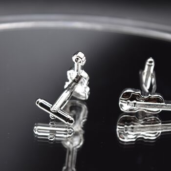 Violin Silver Cufflinks Gift For Musicians 316 L Stainless Steel Rock Accessory, 4 of 4