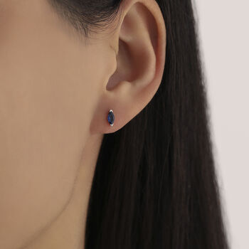 Sterling Silver Marquise Sapphire Blue Stud Earrings, 6 of 11