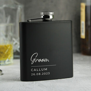 Personalised Script Text Black Hip Flask, 3 of 9