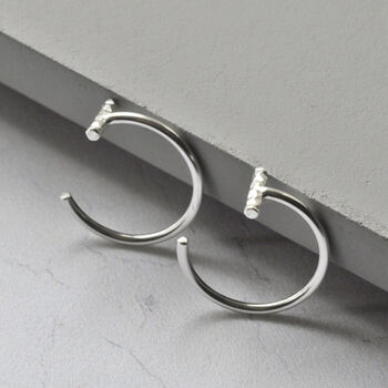Small Silver Huggie Bar Hoop Earrings, 8 of 10