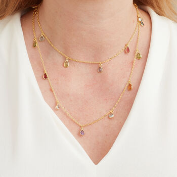 Multi Gemstone Gold Plated Silver Chain Long Necklace, 6 of 12