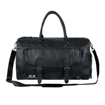 Black Leather Overnight Bag With Shoe Compartment, 4 of 12