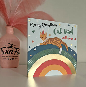 Over The Rainbow Meowy Christmas Cat Dad Card, 2 of 2