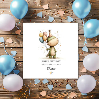 Personalised Dinosaur Birthday Card For Boys, 5 of 6