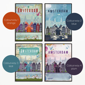 Amsterdam Cityscape Travel Poster Art Print, 2 of 10