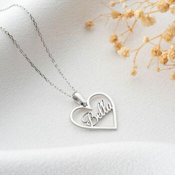 Heart Outline Necklace With Name, 7 of 9