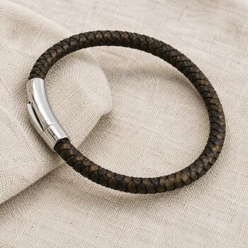 Men's Leather Plait Bracelet With Easy Clasp, 5 of 8