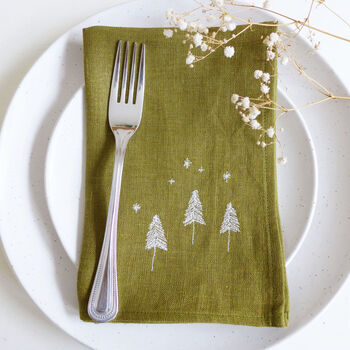 Embroidered Trees And Stars Linen Napkins, 2 of 5
