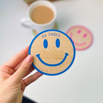 Personalised Smiley Face Wooden Coaster, 4 of 6