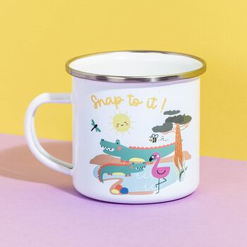 Personalised Crocodile Enamel Camping Mug – Children’s Name Gift, 2 of 5