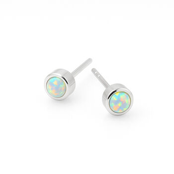 Sterling Silver White Opal Micro Stud Earrings: October Birthstone – 4mm, 3 of 9