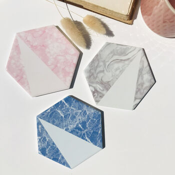 Grey Marble Stone Effect Ceramic Coaster Set, 3 of 3