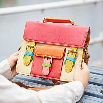 Shruti Small Multicoloured Recycled Leather Satchel, 7 of 12